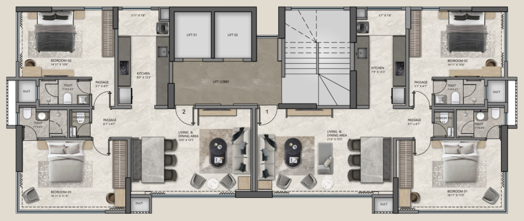 Exclusive 3BHK Apartment Per Floor